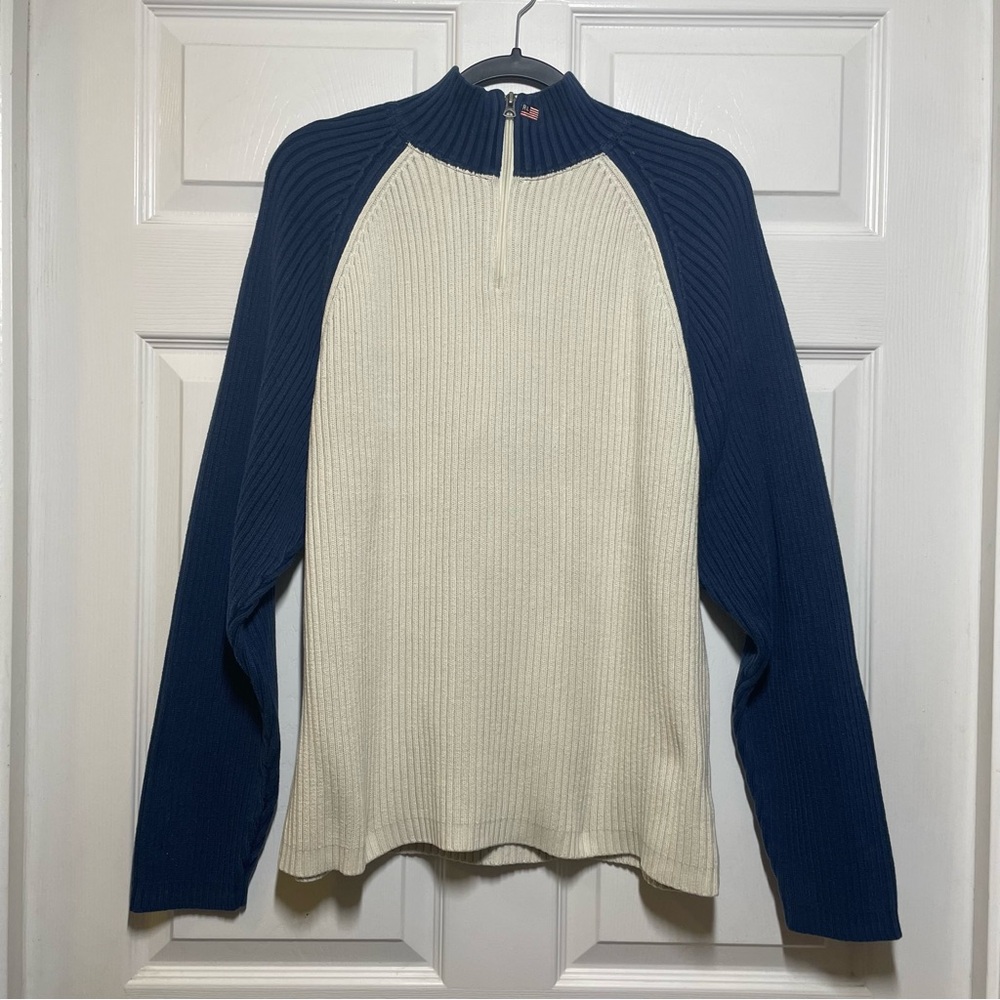 Vintage Ralph Lauren Embroidered US Flag Mens XL Quarter Zip Pullover Sweater